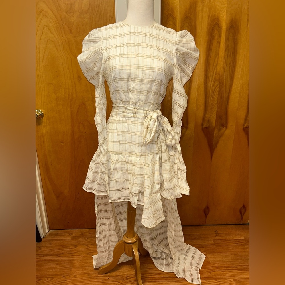 Atoir the grace dress off white and tan plaid high low style NWT size 4